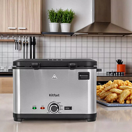 Фритюрница KITFORT KT-6240, 2000 Вт, объем 4,8 л, регулировка 130-190 °С, 3 корзинки, черная/серебристая, КТ-6240