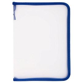 Папка на молнии СТАММ А4, 500мкм, пластик, прозрачная, синяя молния вокруг