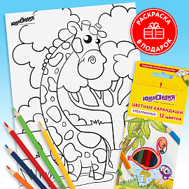 Карандаши цветные ЮНЛАНДИЯ "ТРОПИКИ", 12 цветов, с РАСКРАСКОЙ, трехгранные, грифель 3 мм, натуральное дерево, 181647