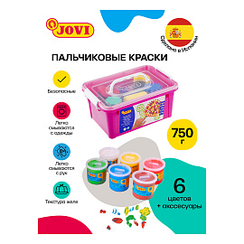 Краски пальчиковые JOVI (Испания), набор, 6 цветов по 125 мл, 9 предметов, клеенка, 566