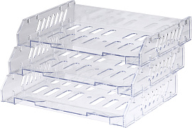 Лоток для бумаг горизонтальный СТАММ "Сити", набор 3шт., на мет. стержнях, широкая загрузка, прозрачный