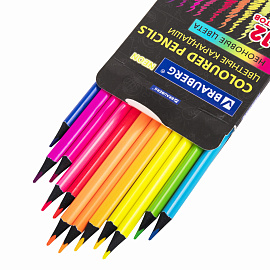 Карандаши цветные BRAUBERG NEON, 12 неоновых цветов, трехгранные, грифель 3 мм, черное дерево, 181852