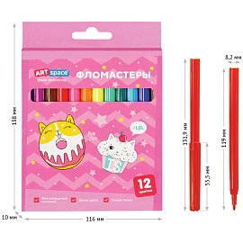 Фломастеры ArtSpace "Кот-сластена", 12цв., смываемые, картон, европодвес фото Фломастеры ArtSpace "Кот-сластена", 12цв., смываемые, картон, европодвес