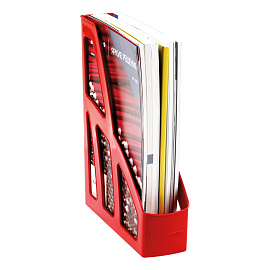 Лоток для бумаг вертикальный СТАММ "Лидер", красный, ширина 75мм фото Лоток для бумаг вертикальный СТАММ "Лидер", красный, ширина 75мм