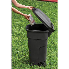 Контейнер-бак мусорный 110 л пластиковый на 2-х колесах с крышкой серый/черный