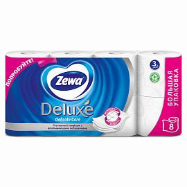 Бумага туалетная Zewa Deluxe 3-слойная белая (8 рулонов в упаковке)