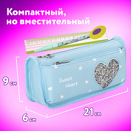 Пенал мягкий ЮНЛАНДИЯ, 2 отделения, полиэстер, "Heart", мятный, 21х6х9 см, 270257