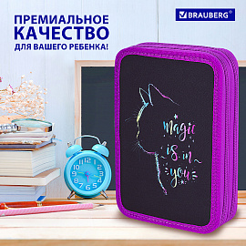 Пенал BRAUBERG, 2 отделения, полиэстер, 21х14 см, "Magic Cat", 271542