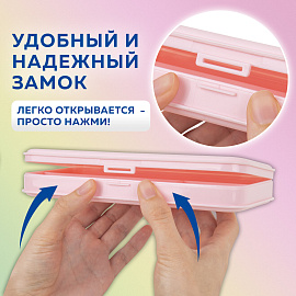 Пенал пластиковый BRAUBERG, пастельный розовый, С НАКЛЕЙКАМИ, 21х9х3 см, 272271