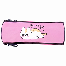 Пенал BRAUBERG, 3 отделения, нейлон, 21х7х7 см, "Lazy cat", 272306