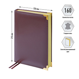 Ежедневник недатированный, А5, 160л., кожа, Delucci, гладкая кожа, золот. срез, коричневый фото Ежедневник недатированный, А5, 160л., кожа, Delucci, гладкая кожа, золот. срез, коричневый