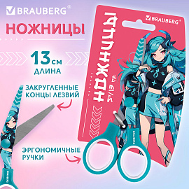Ножницы 130 мм, мятные, с цветной печатью "Аниме", BRAUBERG ANIME, 238956
