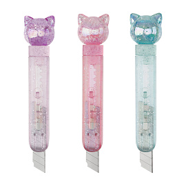 Нож канцелярский 9мм MESHU "Crystal Kitten", блистер, европодвес, ассорти