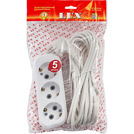 Удлинитель LUX У3-Е-05 3 розетки 5 м с заземлением белый фото Удлинитель LUX У3-Е-05 3 розетки 5 м с заземлением белый