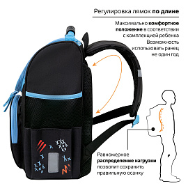 Ранец ПИФАГОР BASIC, 1 отделение, 3 кармана, эргономичная спинка, "Angry shark", 35х28х18 см, 272044