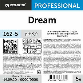 Средство для ручного мытья посуды Pro-Brite Dream 5 л с усиленным обезжиривающим действием фото Средство для ручного мытья посуды Pro-Brite Dream 5 л с усиленным обезжиривающим действием