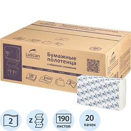 Полотенца бумажные листовые Luscan Professional H2 Z-сложение 2-слойные белые 20 пачек по 190 листов