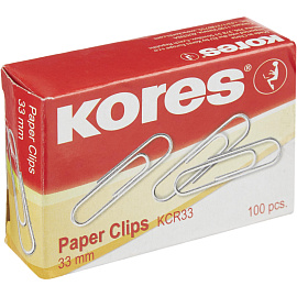 Скрепки канцелярские 33 мм Kores металлические никелированные (100 штук в упаковке)