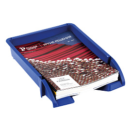 Лоток для бумаг горизонтальный СТАММ "Лидер", синий фото Лоток для бумаг горизонтальный СТАММ "Лидер", синий