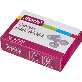 Кнопки канцелярские Attache стальные, 12мм, металлические 100 шт. карт.уп