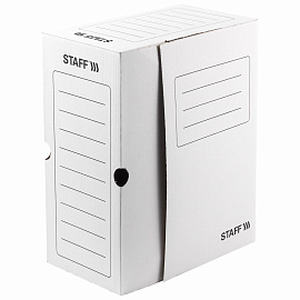 Короб архивный с клапаном А4 (260х325 мм), 150 мм, до 1400 листов, микрогофрокартон, БЕЛЫЙ, STAFF, 128866
