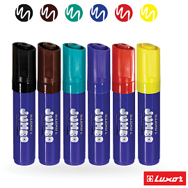 Фломастеры Luxor "Jumbo", 06цв., утолщенные, смываемые, картон, европодвес фото Фломастеры Luxor "Jumbo", 06цв., утолщенные, смываемые, картон, европодвес