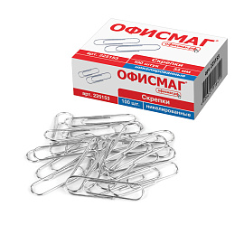Скрепки ОФИСМАГ, 33 мм, никелированные, 100 шт., в картонной коробке, 225153 фото Скрепки ОФИСМАГ, 33 мм, никелированные, 100 шт., в картонной коробке, 225153
