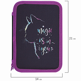 Пенал BRAUBERG, 2 отделения, полиэстер, 21х14 см, "Magic Cat", 271542