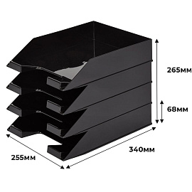 Лоток горизонтальный для бумаг Attache пластиковый черный 4 отделения (4 штуки в упаковке)