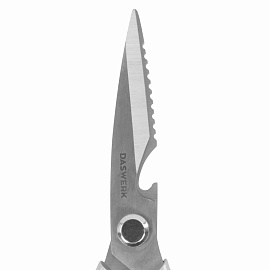 Ножницы кухонные DASWERK (ДАСВЕРК), 210 мм, с открывашкой, зазубренные, металлические ручки, 608901