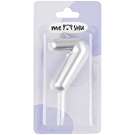 Свеча для торта с держателем MESHU "Цифра 7", 6см, серебряная, блистер