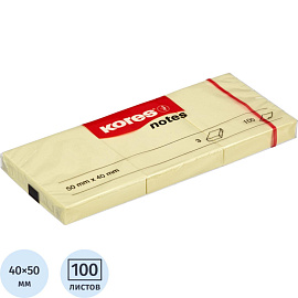 Стикеры Kores 50x40 мм пастельные желтые (3 блока по 100 листов)