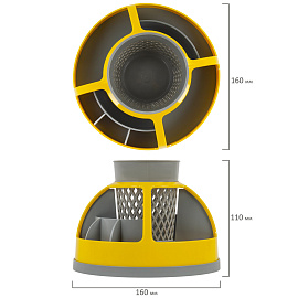 Подставка-органайзер STAFF "Attraction", 9 отделений, вращающаяся, серая/желтая, 238318