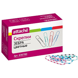 Скрепки канцелярские 28 мм Attache Зебра металлические с полимерным покрытием (100 штук в упаковке)