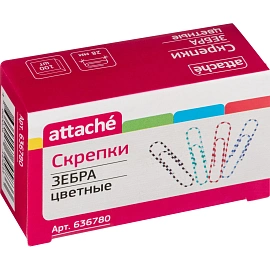 Скрепки канцелярские 28 мм Attache Зебра металлические с полимерным покрытием (100 штук в упаковке)