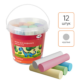 Мелки для асфальта Гамма "Мультики" цветные, 12шт., круглые, пластиковое ведро NEW