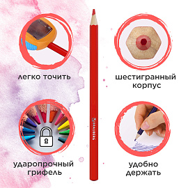 Карандаши цветные акварельные BRAUBERG "АКАДЕМИЯ", 12 цветов, шестигранные, грифель 3 мм, натуральное дерево, 181398