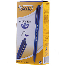 Ручка шариковая автоматическая Bic Round Stic Clic синяя (толщина линии 0.32 мм)