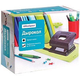 Дырокол OfficeSpace 20л., пластиковый, черный, с линейкой фото Дырокол OfficeSpace 20л., пластиковый, черный, с линейкой