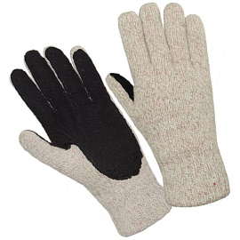 Перчатки рабочие утеплённые Айсер полушерстяные со спилковым покрытием бежевые/чёрные (5 нитей, 7 класс вязки, размер 10-11, XXL)