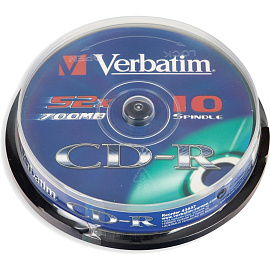 Диск CD-R Verbatim 700 МБ 52x Cake Box 43437 (10 штук в упаковке) фото Диск CD-R Verbatim 700 МБ 52x Cake Box 43437 (10 штук в упаковке)