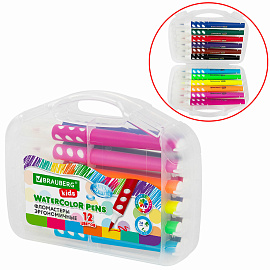 Фломастеры в суперкейсе эргономичные 12 цветов, наконечник-кисть, вентилируемый колпачок, BRAUBERG KIDS, 152184 фото Фломастеры в суперкейсе эргономичные 12 цветов, наконечник-кисть, вентилируемый колпачок, BRAUBERG KIDS, 152184