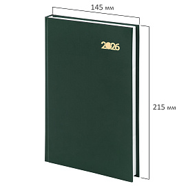Ежедневник датированный 2026 145х215 мм, А5, STAFF, обложка бумвинил, зелёный, 117308