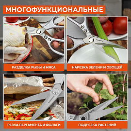 Ножницы кухонные DASWERK (ДАСВЕРК), 210 мм, удлиненное лезвие, металлические ручки, 608900