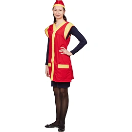 Фартук-сарафан для торговли Солнышко красный/желтый с пилоткой фото Фартук-сарафан для торговли Солнышко красный/желтый с пилоткой