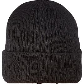 Шапка трикотажная чёрная с отворотом полушерстяная фото Шапка трикотажная чёрная с отворотом полушерстяная