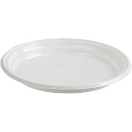 Тарелка одноразовая пластиковая Комус Эконом 205 мм белая (100 штук в упаковке)