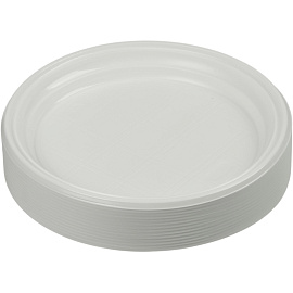 Тарелка одноразовая пластиковая Комус Эконом 205 мм белая (100 штук в упаковке)
