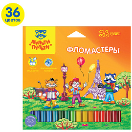 Фломастеры Мульти-Пульти "Енот во Франции", 36цв., смываемые, картон, европодвес