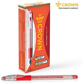 Ручка гелевая Crown "Hi-Jell Grip" красная, 0,5мм, грип
